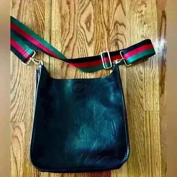 Adhorned Black Messenger Bag with Crossbody Strap. Vegan leather - Picture 9 of 12